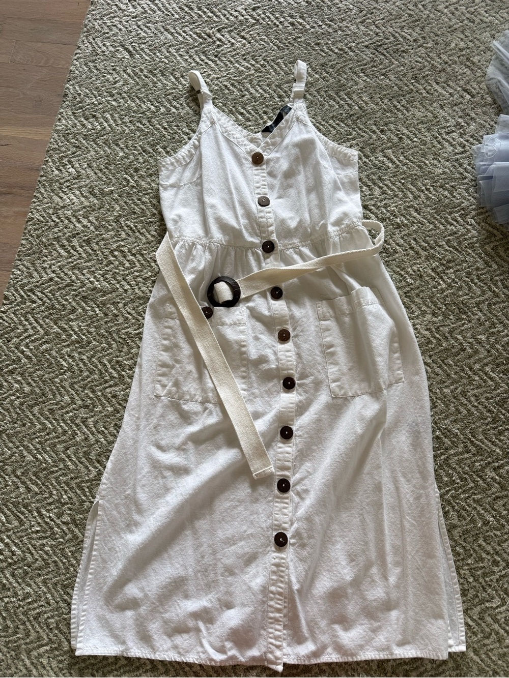 Mlle Gabrielle Cream Button-Front Maxi Sundress with Belt